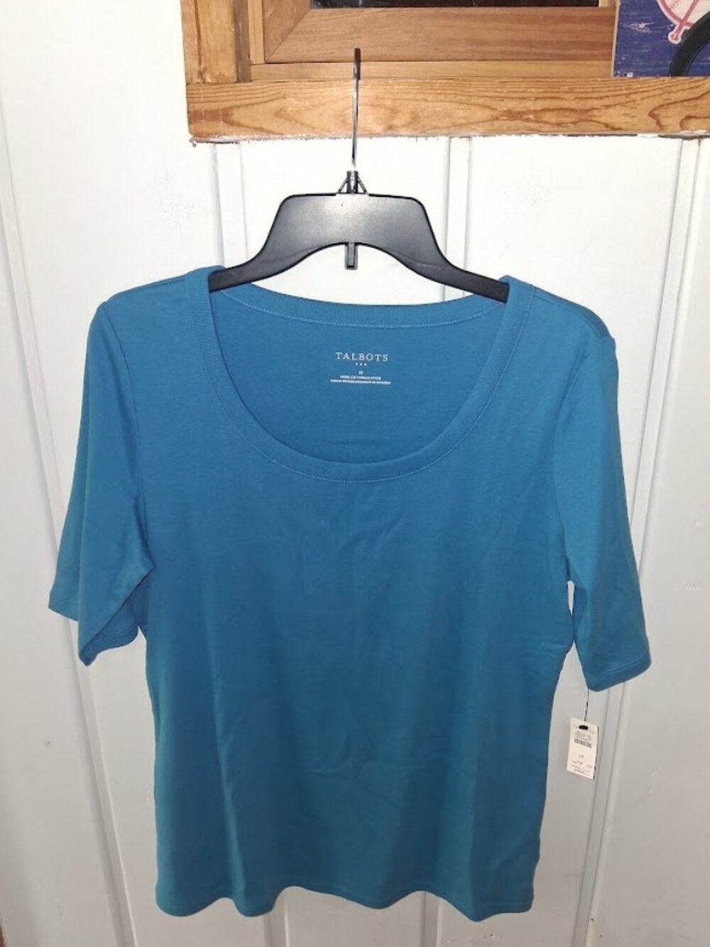 Talbots Cotton Blue Short Sleeve Scoop Neck Tee NWT Sz M